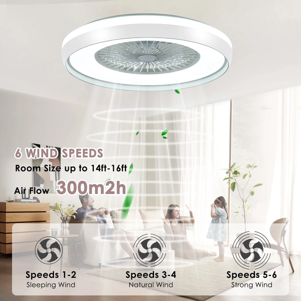 Humhold 24 inch 2-IN-1 Ceiling Fans with Lights, Stepless Dimmable Color Temperature and 6 Speeds, Remote & APP Control, Timing Setting, Flush Mount Bladeless Reversible Motor Silent Fan