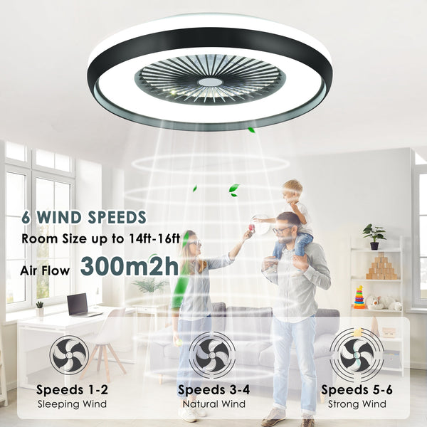Humhold 24'' Large Low Profile Ceiling Fan with Light, Remote Control & APP Control, 3 Colors Dimmable and 6 Wind Speeds, Modern Flush Mount Bladeless Reversible Motor Ceiling Fan