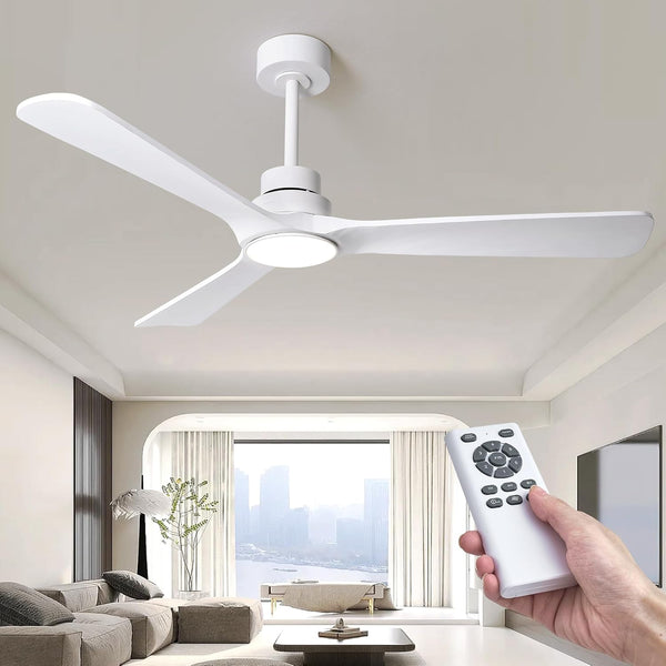 52" Wood Ceiling Fan with Lights and Remote, Reversible DC Motor 6-Speed Ceiling Fan, 3 Blades White Ceiling Fans for Bedroom/Living Room/Kitchen