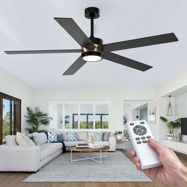 60" Ceiling Fans with Lights and Remote Control, 6 Speeds Reversible DC Motor Modern Ceiling Fans, 5 Blades Ceiling Fans 3-Color LED Light for Living Room/Paito/Kitchen