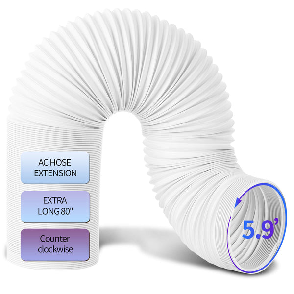 80" Portable Air Conditioner Hose, Durable Built-in Steel Wire,5.9" Diameter Sturdy AC Exhaust Hose, Universal Counter-Clockwise Extender Hose, Extra Long Vent Tube Hose for Air Conditioner