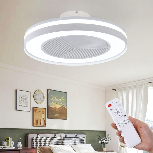 Smart Low Profle Ceiling Fans with 3-Dimmable Light Remote/APP Control, 20" Bladeless Ceiling Fans with 6 Speeds, Timer, Quiet DC Motor, Ceiling Fan with Light for Kids Bedroom/Living Room