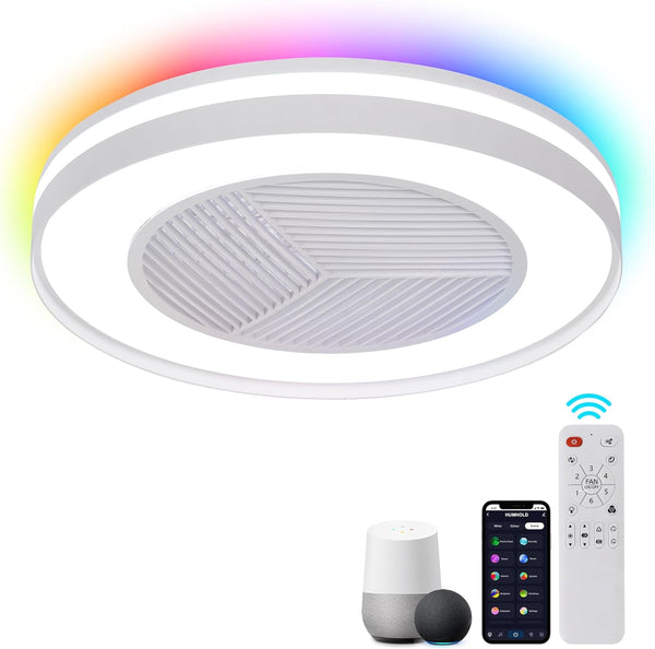 Smart Low Profle Ceiling Fans with RGB Lights Remote/APP/Voice Control, 20" Bladeless Ceiling Fans with 6 Speeds, Timer, Quiet DC Motor, Ceiling Fan with Light for Kids Bedroom/Living Room