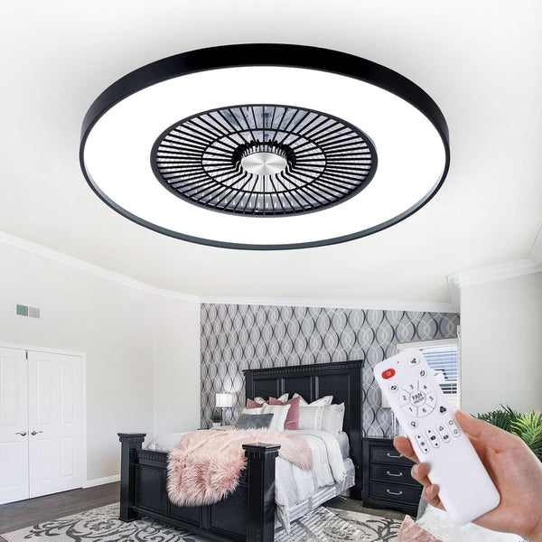 24" Bladeless Ceiling Fans with Lights and Remote/APP Control, Low Profile Ceiling Fan with 3-Dimmable Lights, Enclosed Flush Mount Ceiling Fan for Kid's Bedroom/Living Room