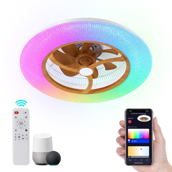 HUMHOLD Ceiling Fans with Lights Remote - 22" Smart Low Profile Ceiling Fan RGB Lights